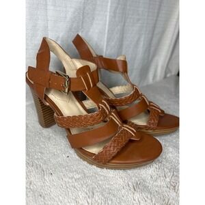 Liz Claiborne Brown Braided Strappy Heeled Sandals Women's Size 6.5
